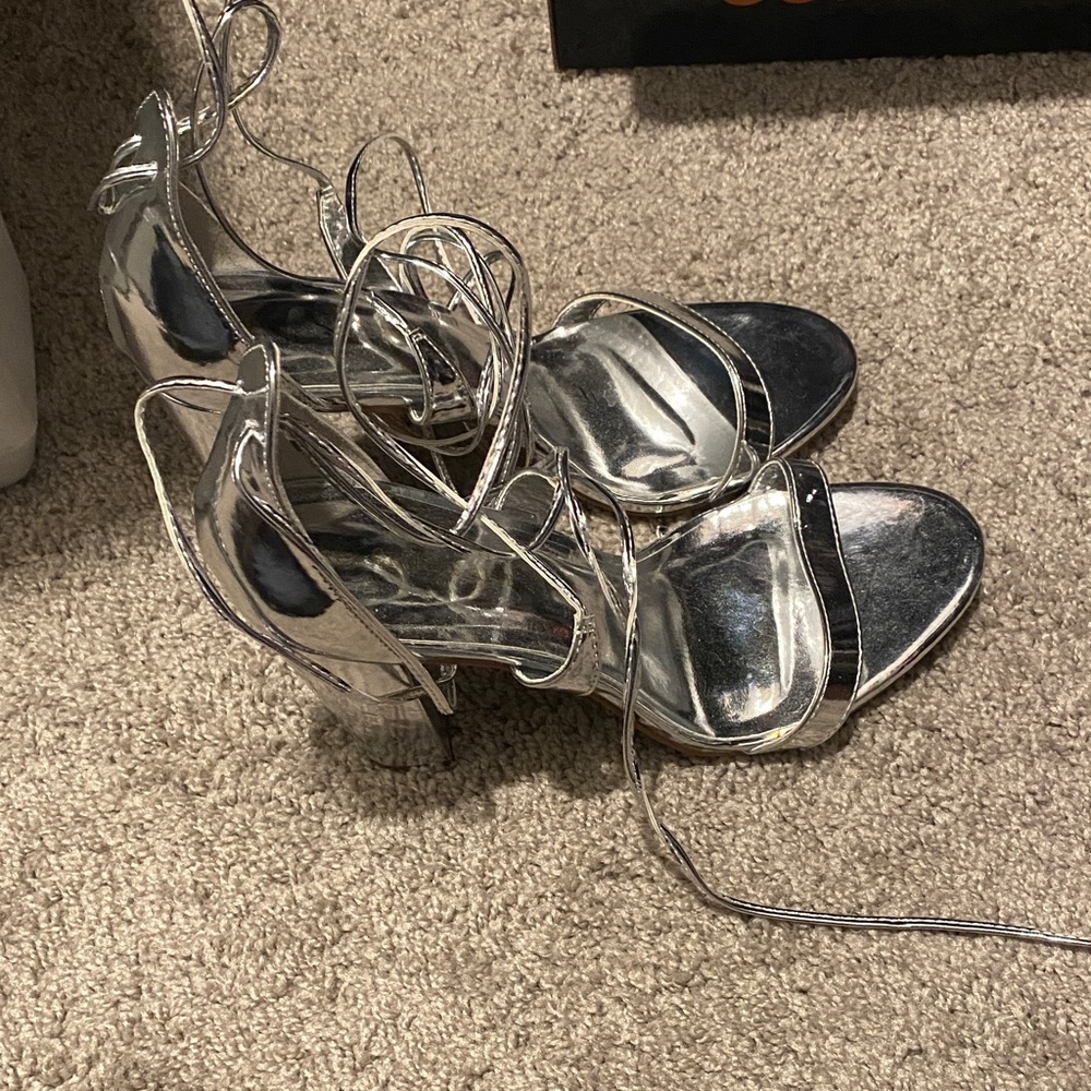Silver Strappy Women's Heels